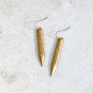 Brass pencil earrings, lightweight earrings and a great gift for teacher or gift for artist, art teacher gift image 1