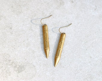 Brass pencil earrings, lightweight earrings and a great gift for teacher or gift for artist, art teacher gift