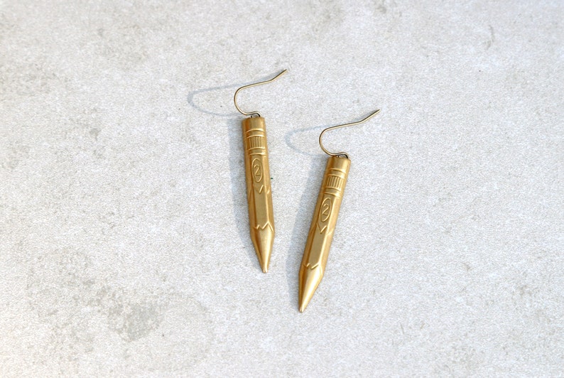 Brass pencil earrings, lightweight earrings and a great gift for teacher or gift for artist, art teacher gift zdjęcie 1