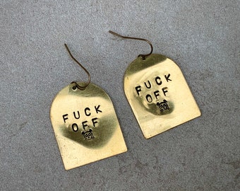 Custom Tombstone Earrings for Halloween // LIMITED EDITION // Brass Punch Jewelry // Lightweight // Gift for Her