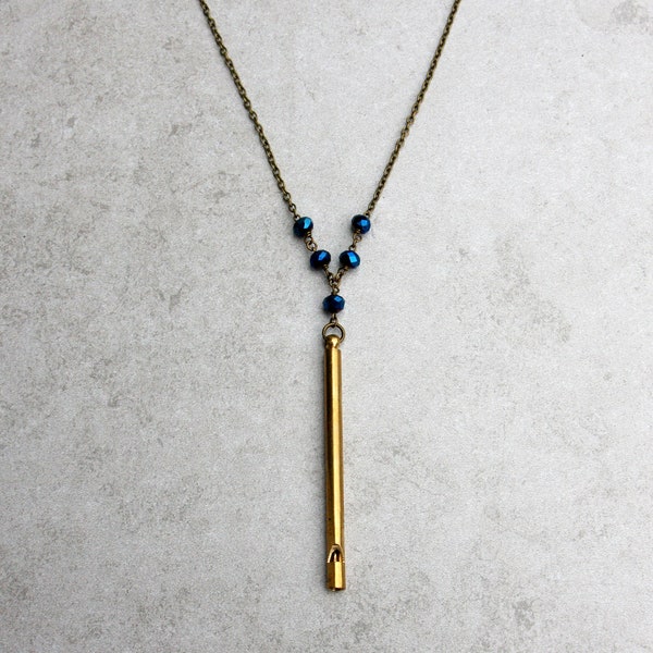 Solid brass whistle necklace, safety whistle necklace, explorer necklace