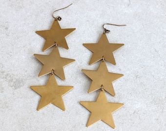Full of stars earrings, brass celestial earrings, big earrings for everyday wear