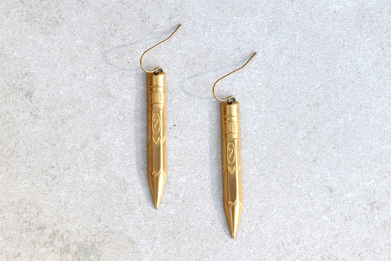 Brass pencil earrings, lightweight earrings and a great gift for teacher or gift for artist, art teacher gift image 2