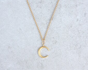 Gold crescent moon necklace, 17" gold-plated stackable necklace, nature-themed jewelry, celestial theme for casual everyday wear