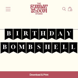 Birthday Bombshell Banner, Black White Birthday Bombshell Banner, Bombshell Birthday Party, Birthday Banner, Download & Print
