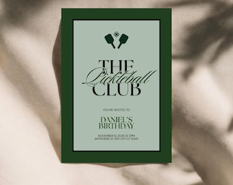 Green Pickleball Birthday Invitation, Pickleball Birthday Party, Minimalist Pickleball Party Invite, Sports Invitation, Editable in Canva