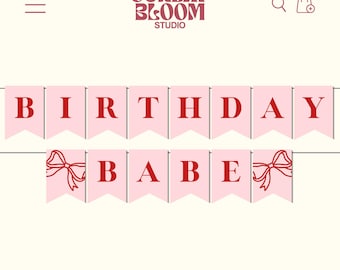 Banner de aniversário Coquette, banner de aniversário Coquette com laço rosa e vermelho, festa Coquette, banner de aniversário, banner de fita, baixe e imprima