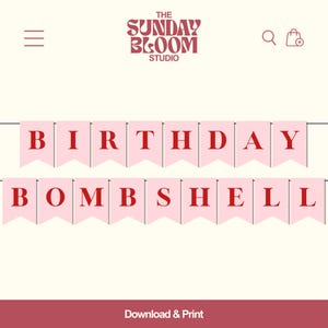 Birthday Bombshell Banner, Pink Red Birthday Bombshell Banner, Pink Red Banner, Birthday Bombshell Party, Birthday Banner, Download & Print