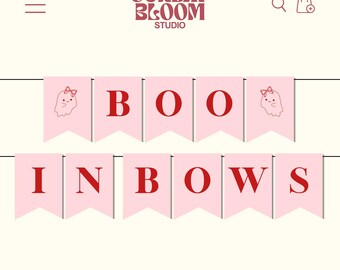 Boo In Bows Banner, Pink Red Halloween Bow Banner, Coquette Bow Halloween Banner, Girl Ghost Banner, Cute Halloween Decor, Download & Print