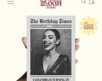 Newspaper Birthday Invitation, Birthday Newspaper Template, Vintage Birthday Newspaper, Editable Newspaper Invitation, Editable in Canva