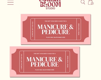 Manicure Pedicure Gift Voucher, Mani Pedi Gift Voucher, Mani Pedi Gift Ticket, Nail Salon Gift Card, Spa Gift Certificate, Editable in Canva