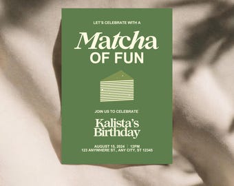 Matcha Themed Birthday Party, Matcha Birthday Invitation, Matcha Green Invite, Matcha Lover Invite, Teen Birthday Party, Editable in Canva