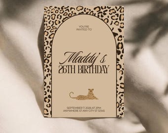 Faire-part d'anniversaire imprimé léopard, faire-part d'anniversaire imprimé guépard, faire-part léopard, faire-part imprimé animal, modifiable sur toile