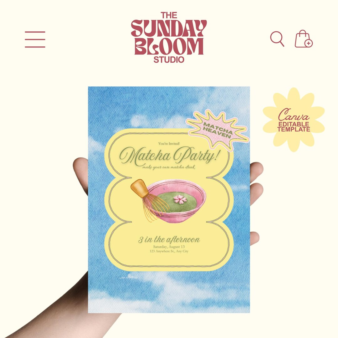 Matcha Heaven Birthday Party, Matcha Birthday Invitation, Matcha Party ...