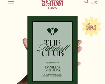 Green Pickleball Birthday Invitation, Pickleball Birthday Party, Minimalist Pickleball Party Invite, Sports Invitation, Editable in Canva