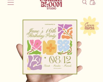 Floral Garden Birthday Invitation, Floral Invitation, Floral Birthday Invitation, Flower Birthday Invite, Floral Party, Editable in Canva