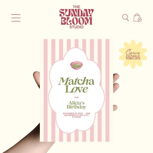 Pink Green Matcha Love Birthday Invitation, Matcha Themed Birthday Party, Matcha Lover Invite, Matcha Invite, Teen Party, Editable in Canva