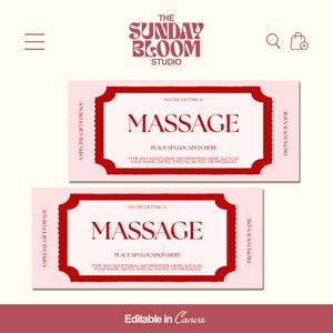 Massage Gift Voucher, Spa Day Gift Voucher, Massage Gift Certificate, Massage Gift Card, Spa Gift Card, Gift Ideas, Editable in Canva