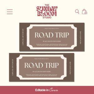Brown Road Trip Gift Voucher, Road Trip Gift Ticket, Road Trip Gift Card, Weekend Away Trip, Surprise Gift Certificate, Editable in Canva