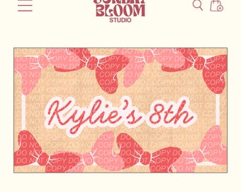 Ribbon Birthday Banner, Bow Party Banner, Coquette Birthday Banner Template, Pink Ribbon Banner, DIY Hand-Painted Banner, Editable in Canva