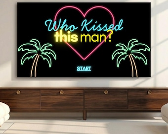 Neon Bach Island Who Kissed This Man Game, Who Kissed Who, Coastal Bachelorette Game, Tropical Bach Girls Night Hen Party, Canva Editable