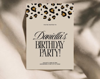 Neutral Leopard Print Birthday Invitation, Cheetah Print Birthday Invitation, Leopard Invitation, Animal Print Invitation, Editable in Canva