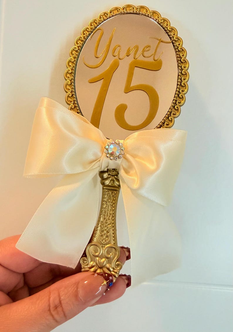 Yaneth In Script Quinceañera Mirror 15 Party Favor With Ribbon - Etsy