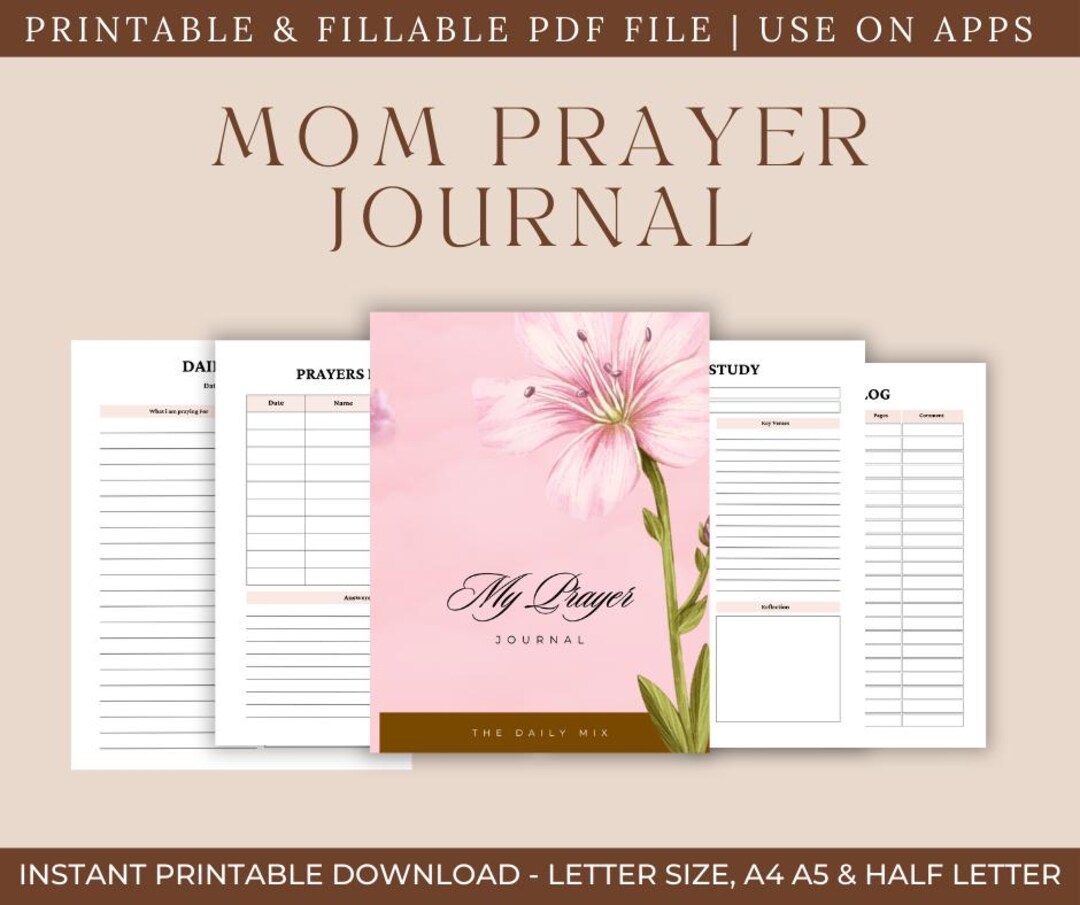 Mom Prayer Journal 2026 2027 Printable | Daily Gratitude Scripture ...
