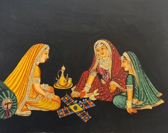 ラジャスタンの油絵、手作りの紙、壁掛け