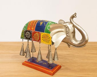 Metal Wooden Elephant with bells Hand Crafted Showpiece