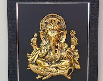 Colgante de pared de latón con marco de Lord Ganesha