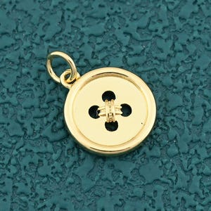 Classic Round Sewed Button Pendant Charm in 18K Gold Filled for DIY Necklace or Bracelet Crafting 13mm