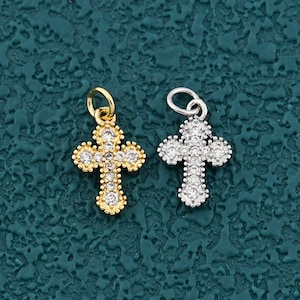 Chic Gold Cross Pendant with Glittering Zircon Embellishments for Jewelry Supply and DIY Creations 8x13mm