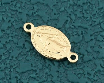 Miraculous Medal Connector With Double Loops for Catholic Rosary Bracelet Jewelry 8x17mm