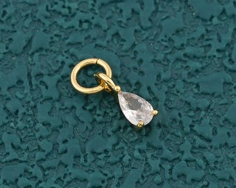 Teardrop CZ Pendant with Minimalist Design in 18K Gold Filled and Silver for DIY Necklace Jewelry 3.4x9mm