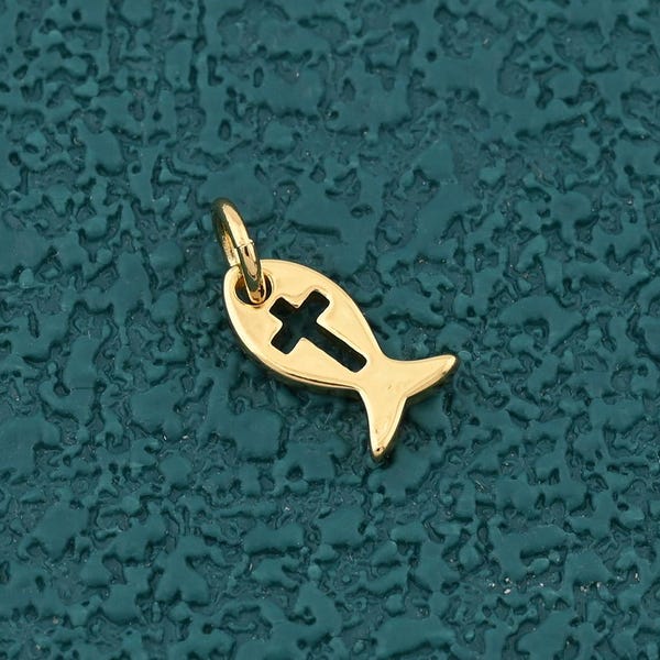 Beautiful 18K Gold Filled Fish Cross Pendant Ideal for Spiritual Necklace And Handmade Faith Inspired Jewelry Projects 6x11mm