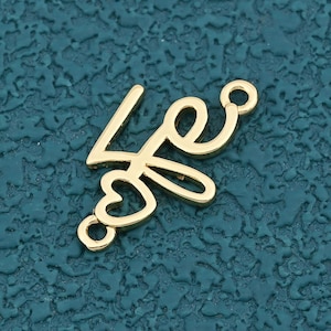 Glossy 18K Gold Filled FE Script Connector with Heart Shape Accent for Artisan Jewelry Supply Use 12.5x23mm