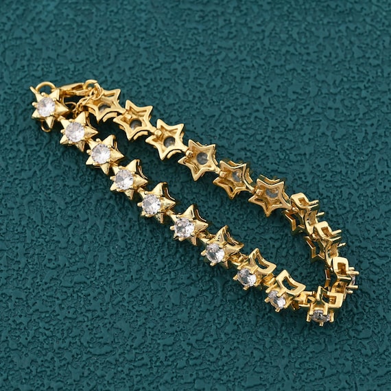 Gorgeous 18K Gold Filled Star Link Bracelet With Dazzling CZ
