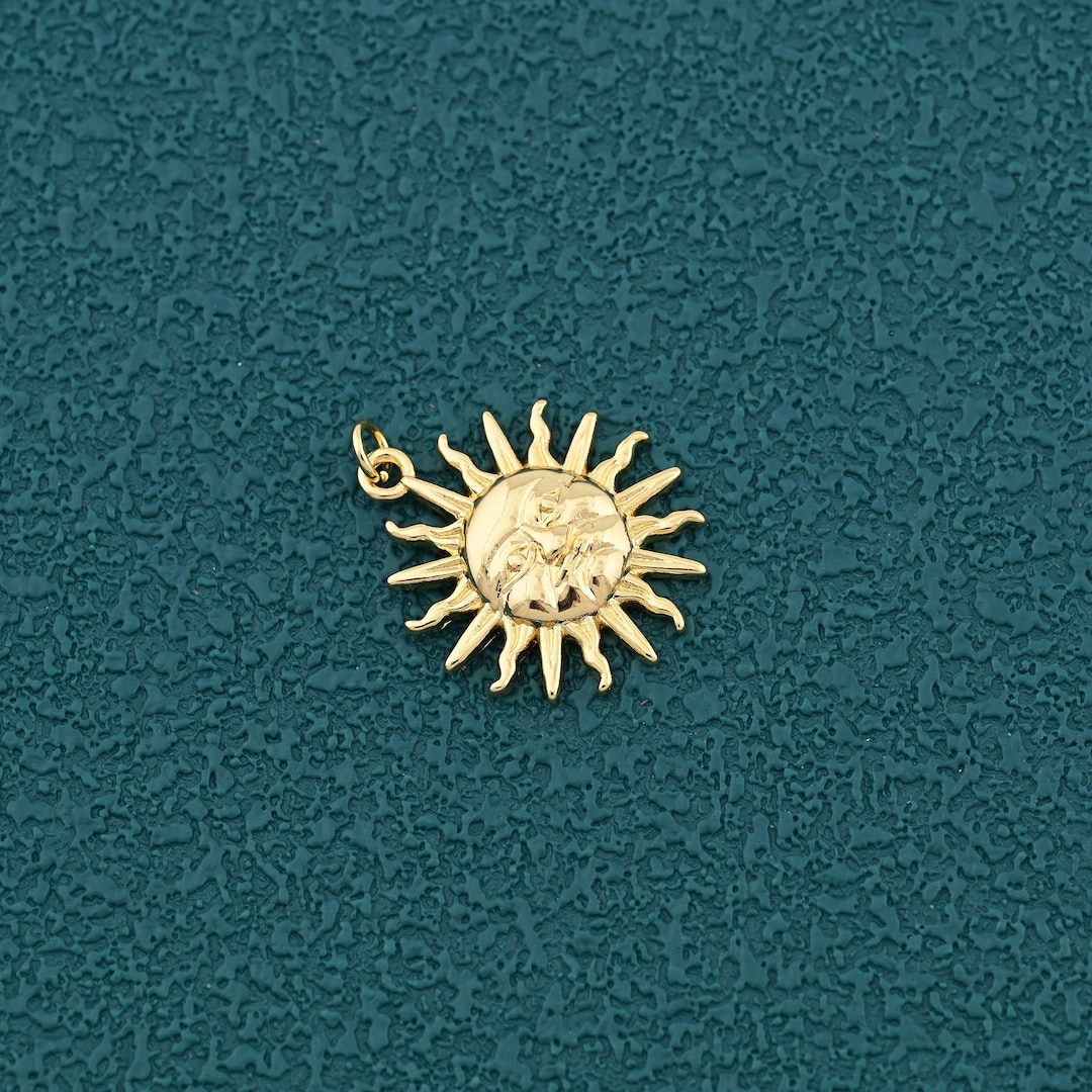 Radiant 18K Gold Filled Sun Face Pendant With Bold Sunburst Rays for ...