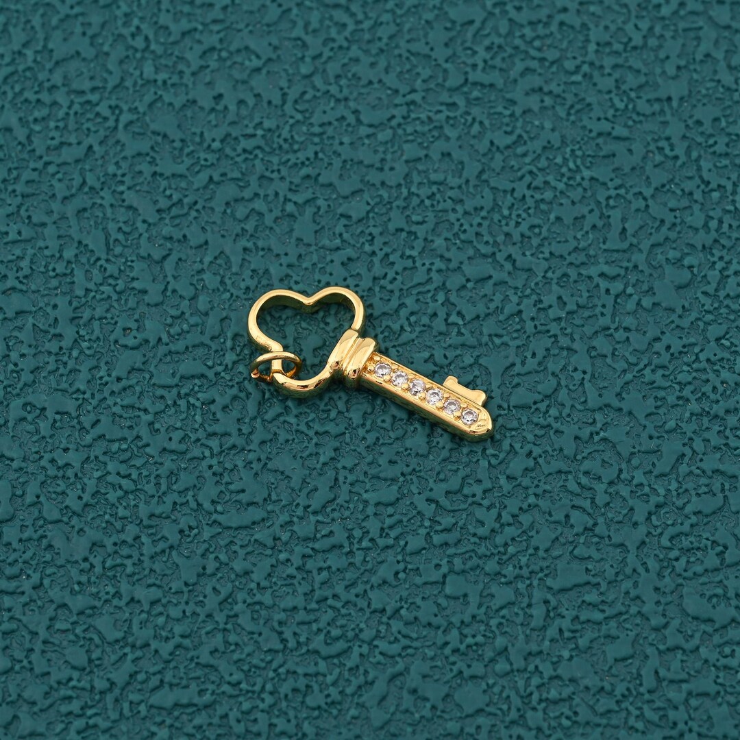 Delicate 18K Gold Filled Key Pendant, Crystal Zircon Charm for DIY ...