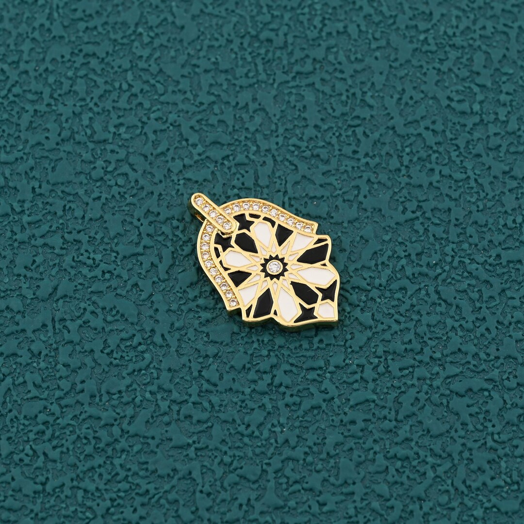 Enamel Flower Pendant With 18K Gold Filled Frame Cubic Zirconia
