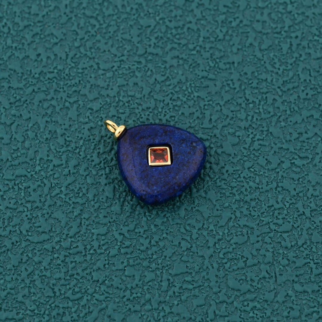 Elegant 18K Gold Filled Lapis Lazuli Pendant With Red Zircon