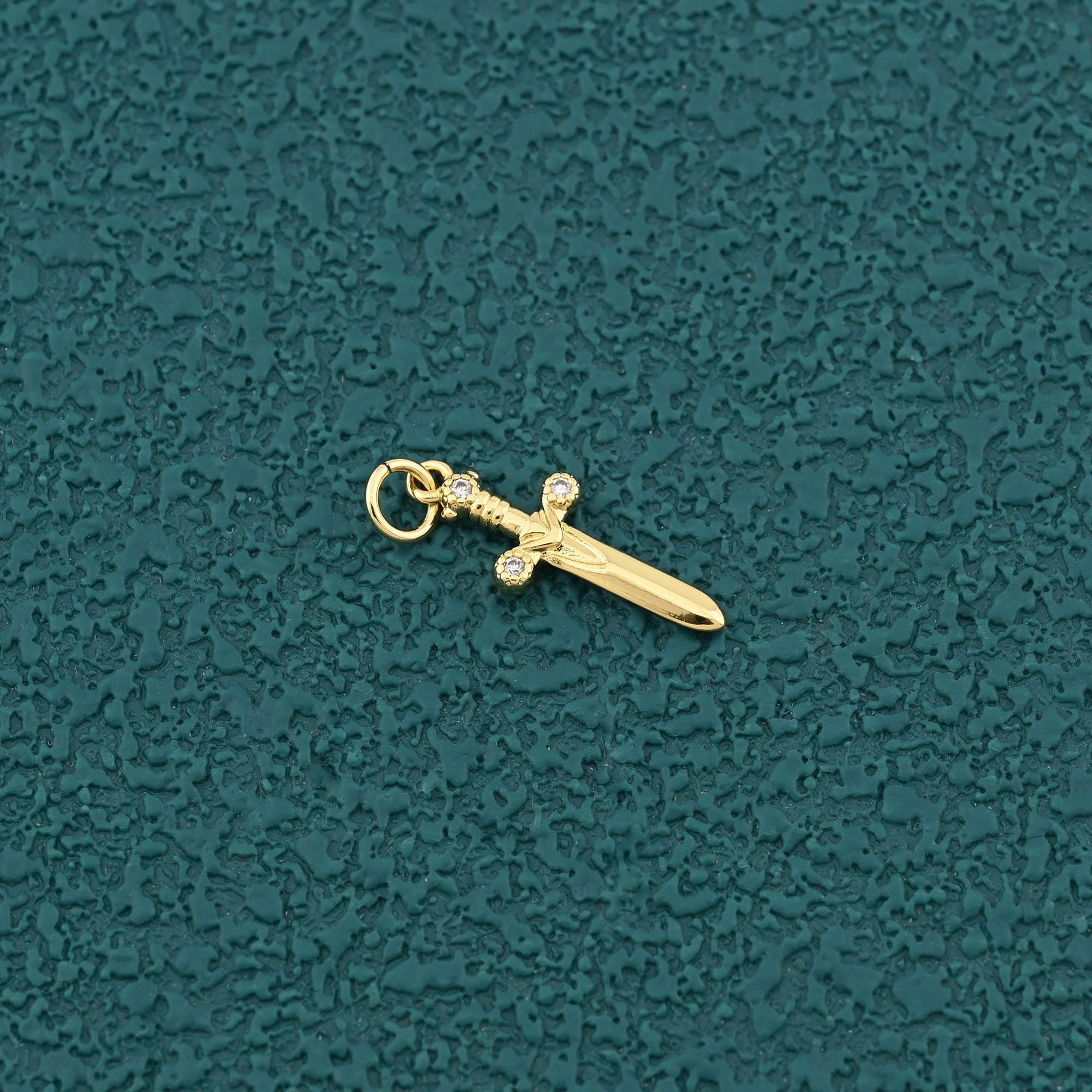 Chic 18K Gold Filled Sword Pendant Accented With Zircon for Custom