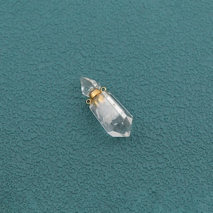 Mini parfymflaskberlock, hänge i klart fasetterat glasflaskhalsband, öglor i 18K guld, smyckestillbehör i glas för liten doftflaska, 18K 15x41,5 mm