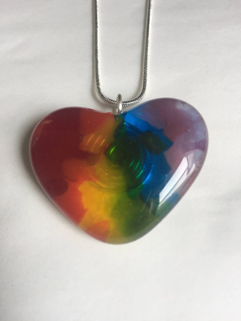 SSP47. Sterling Silver Jewelry Choker Pendant Chain Small Rainbow Fused Glass Pendant Blue Green Silver Brown Dichroic Glass Pendant