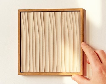 Textured wall art made of oak - 16 x 16 cm - Brutalist Wall Art - Abstract relief art - Modern wooden object - Handmade