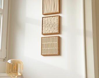 Set di rilievi da parete 16 x 16 cm – cornice in rovere – arte murale minimalista – oggetto di design artigianale