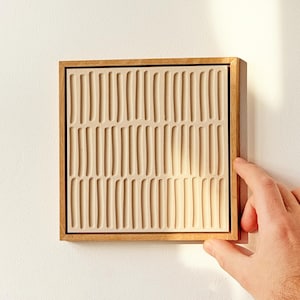 Quadro astratto in legno di quercia - 16 x 16 cm - Japandi Wall Art - Quadro minimalista - Design senza tempo - Fatto a mano