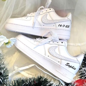 Custom Wedding Bride Pearl  Sneakers / Personalized Air Force One Unique Wedding Gift / Pearl  Wedding Shoes / Custom Wedding Shoes