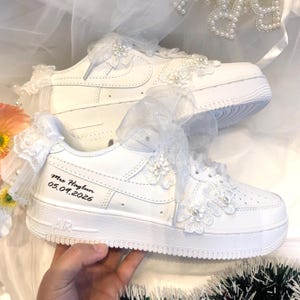 Customized Wedding Bridal Pearl Lace Sneakers / Air Force One Unique Wedding Gift / Pearl  Wedding Shoes / Custom Wedding Shoes